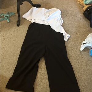 Donna Morgan Black and White Wide Leg Strapless Jumpsuit